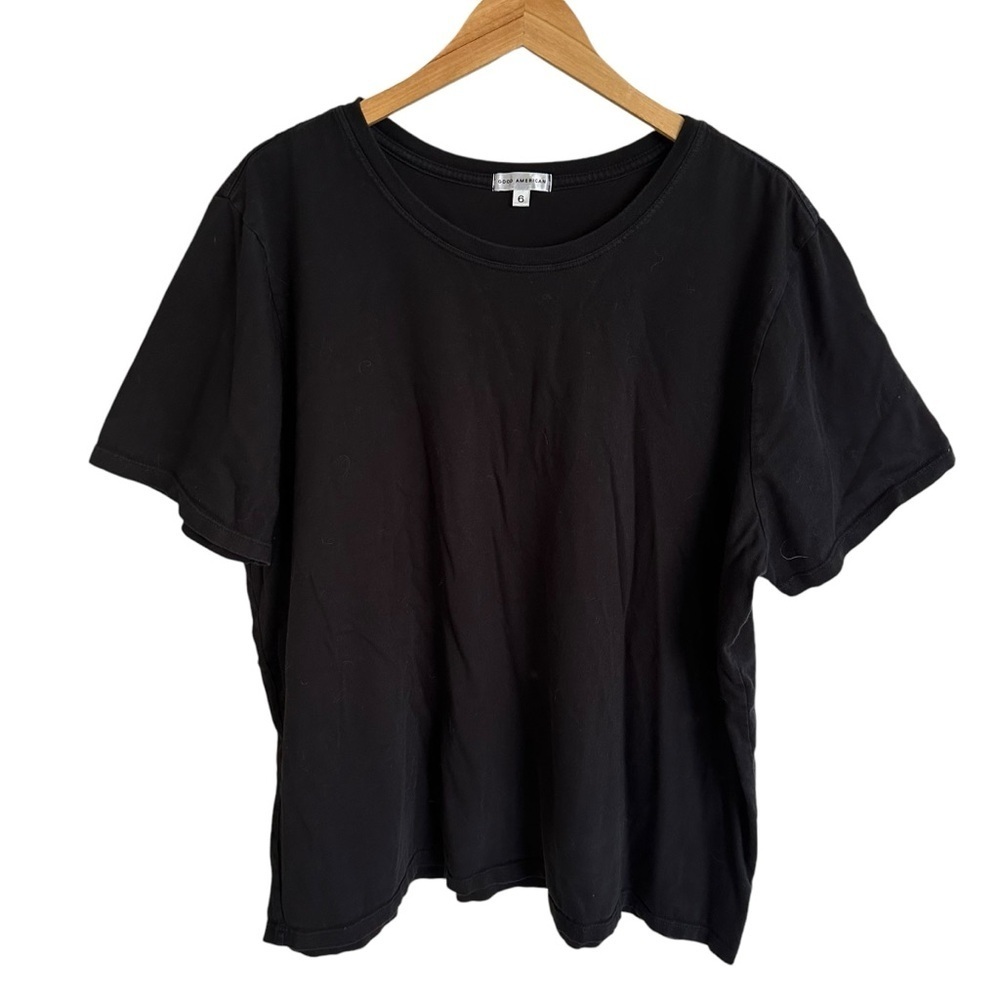 Good American size 6 XXL Black Supima Cotton Scoopneck T Shirt Tee Short Sleeve